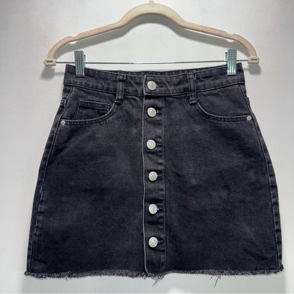 Black Denim Button-Front Skirt